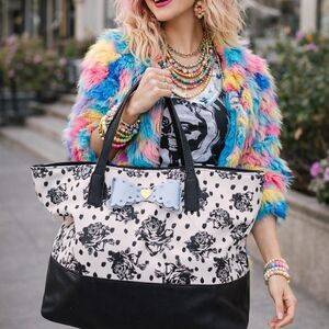 Betsey Johnson Black and White Floral Tote